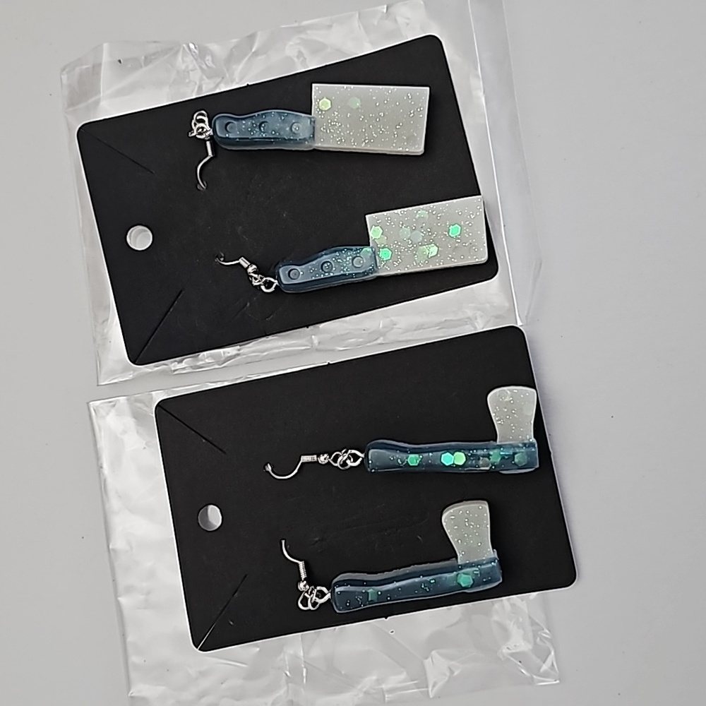 Kill em with style! Hatchet Glitter Resin earrings